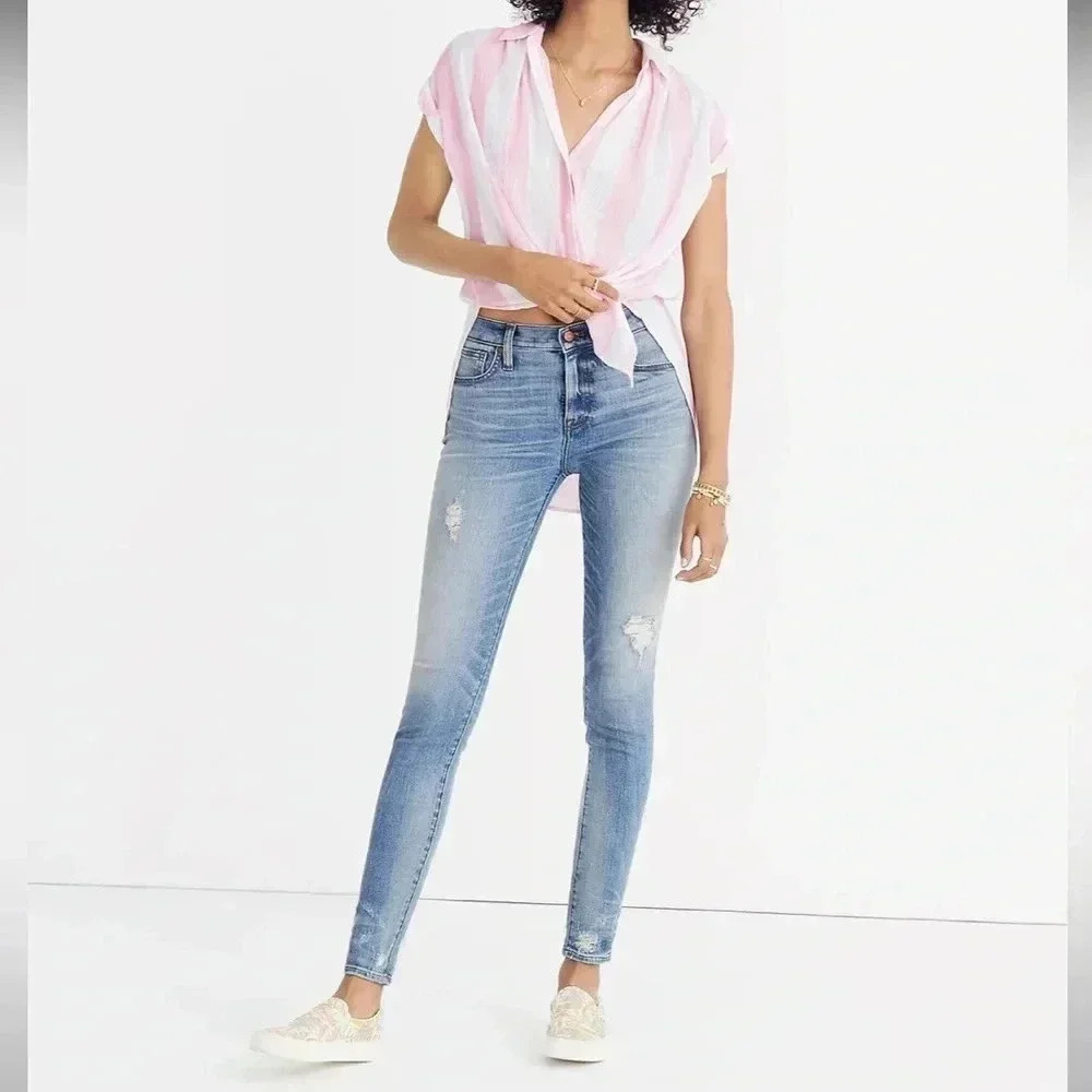 MADEWELL 9" High-Rise Skinny Jeans: Destructed-Hem Edition Size 26
